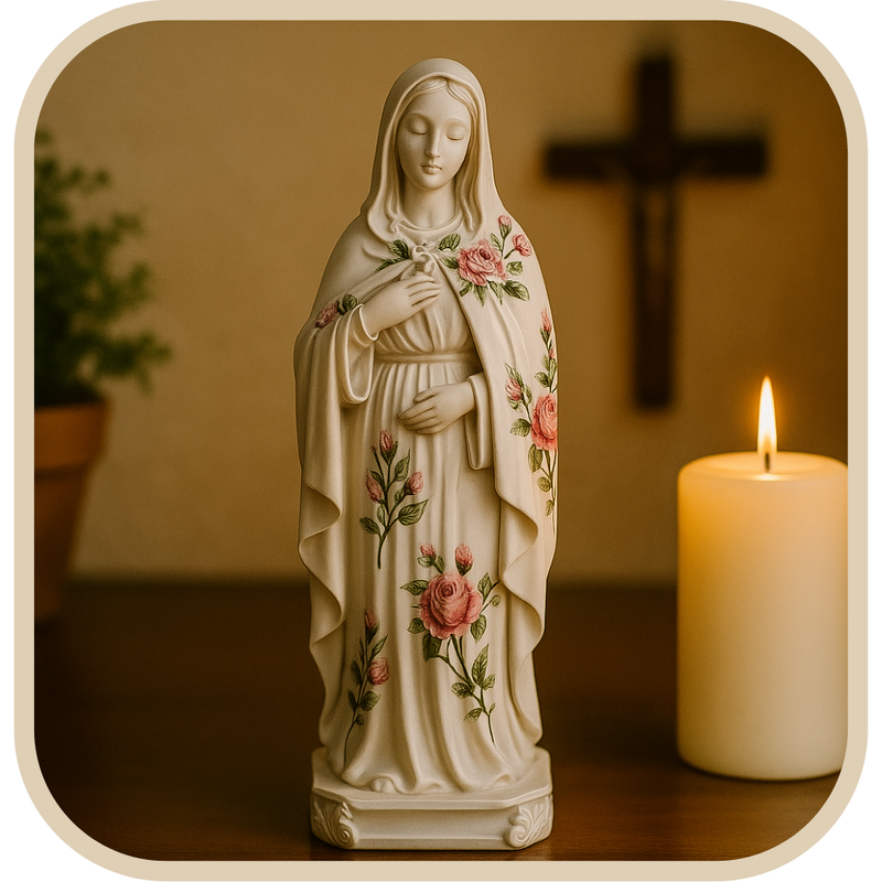 Imagem Nossa Senhora Grávida Floral Rosa 20cm - Decoração com Fé®