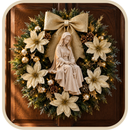 Nossa Senhora com Rosário e Florais Dourados 30cm - Santo Floral®