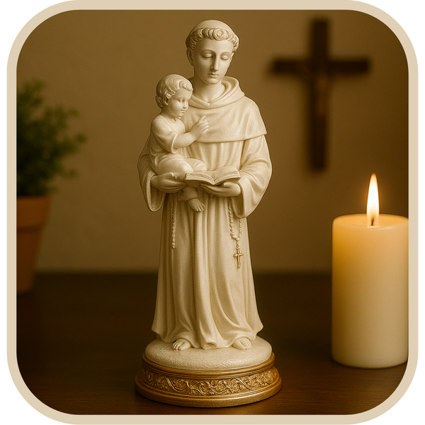 Imagem Santo Antônio Branco e Dourado 20cm - Decoração com Fé®