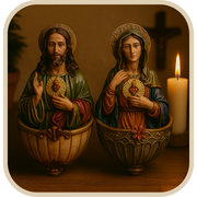 Kit Porta Água Benta Sagrado Coração de Jesus e Maria em Resina