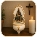 Porta Água Benta Nossa Senhora Aparecida Dourada em Cerâmica®