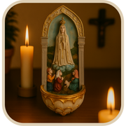 Porta Água Benta Nossa Senhora de Fátima e Pastorinhos em Resina