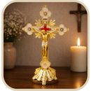 Crucifixo de Mesa ou Parede Clássico Dourado em Metal 22cm®