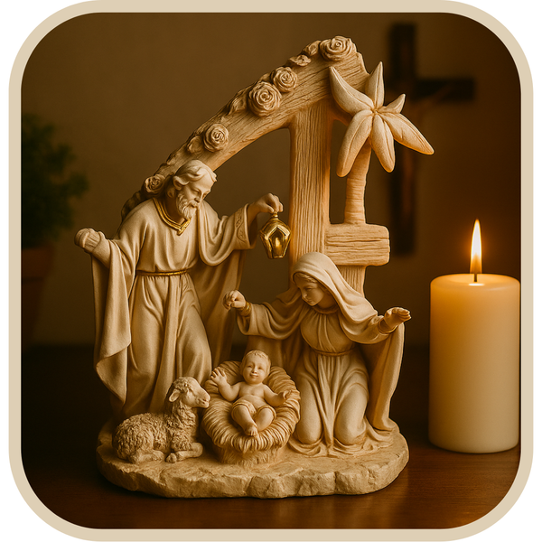 Presépio Cabana Sagrada Família Marmorizada 15cm®