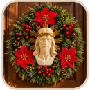 Santa Face de Jesus com Florais Vermelhos 40cm - Santo Floral®