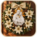 Sagrada Família Resplendor com Florais Dourados 30cm - Santo Floral®