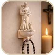 Porta Água Benta São Francisco + Terço Perolado