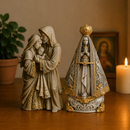 Kit Imagens Sagrada Família e Nossa Senhora Aparecida Marmorizada 25cm®