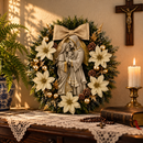 Sagrada Família em Relevo com Florais Dourados 30cm - Santo Floral®