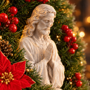 Jesus em Oração com Florais Vermelhos 40cm - Santo Floral®