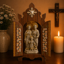 Kit Capela com Iluminação + Imagem Sagrada Família Marmorizada 30cm®